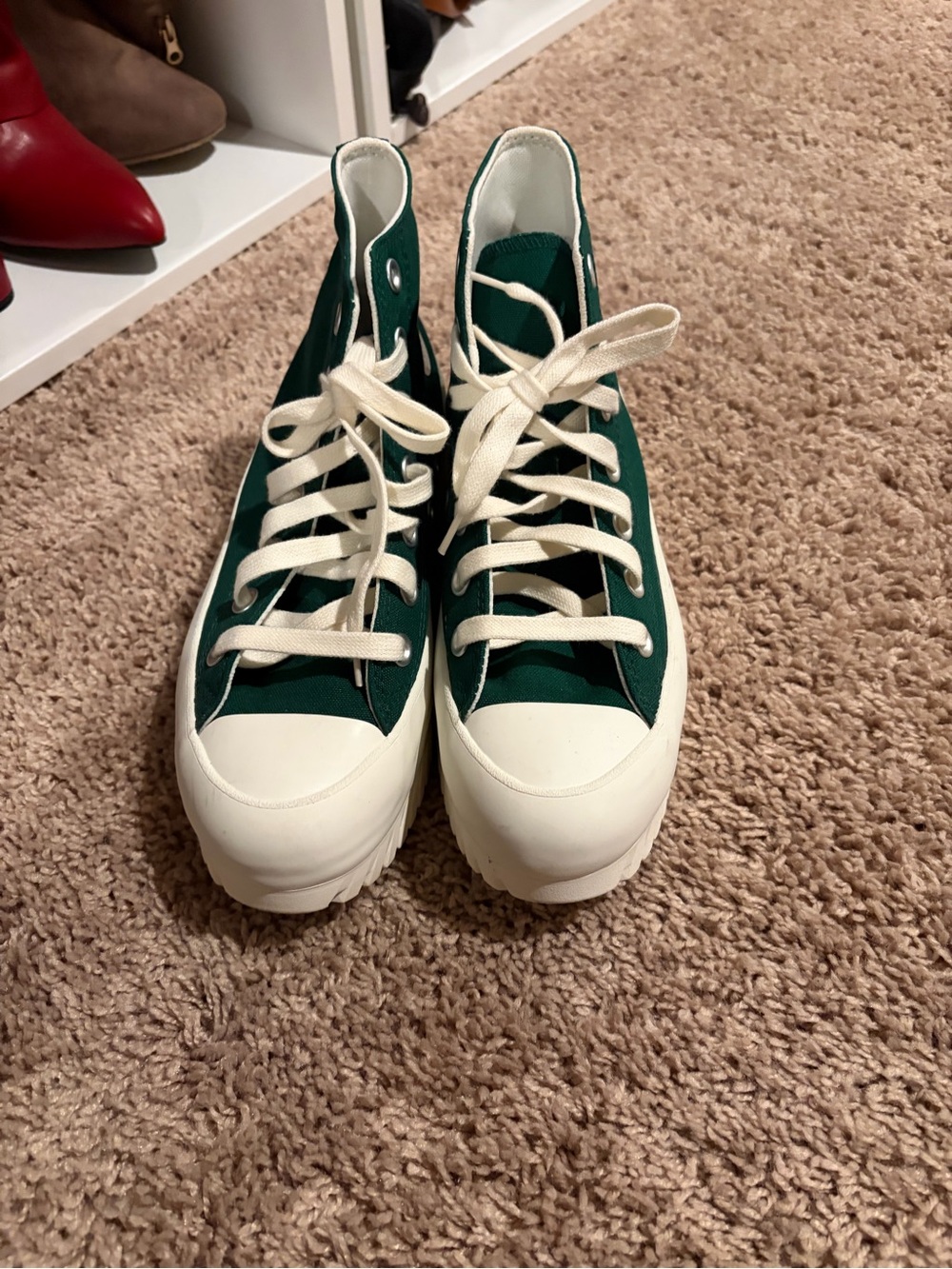 Converse High-Top Sneakers in Dark Green and Cream